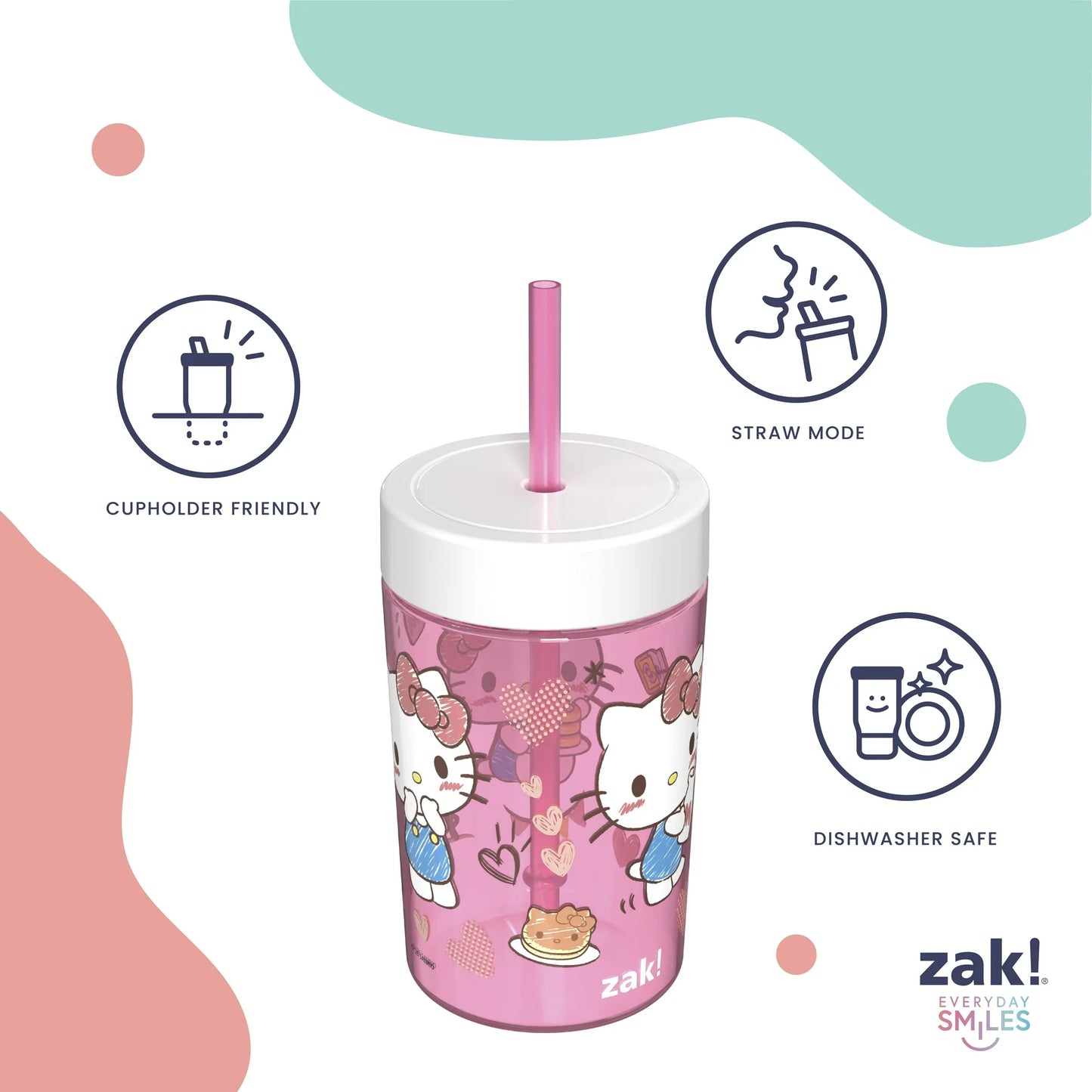 Hello Kitty-16oz Reusable Tumbler with Lid and Straw