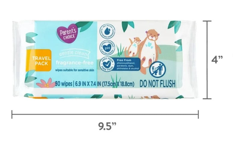 Fragrance Free Baby Wipes, Travel-Pack, 50 Count