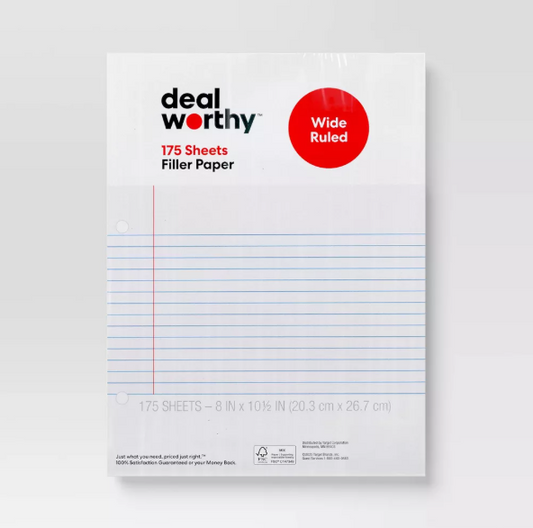 Wide Ruled Loose Leaf Notebook Filler Paper -175ct
