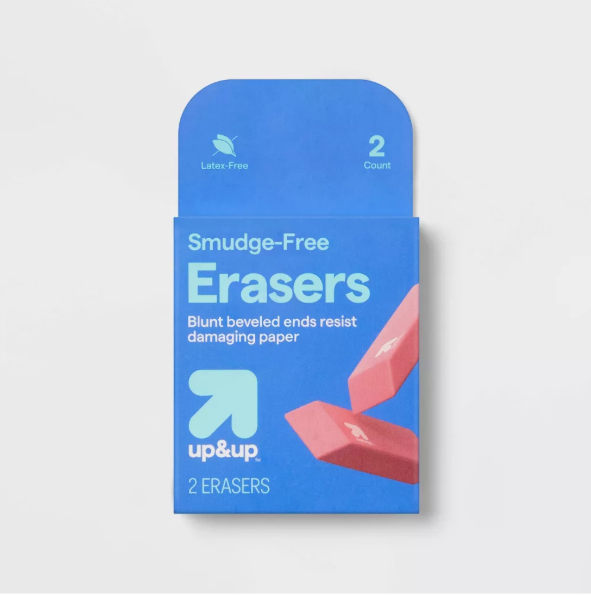 Smudge Free Erasers 2ct - PINK