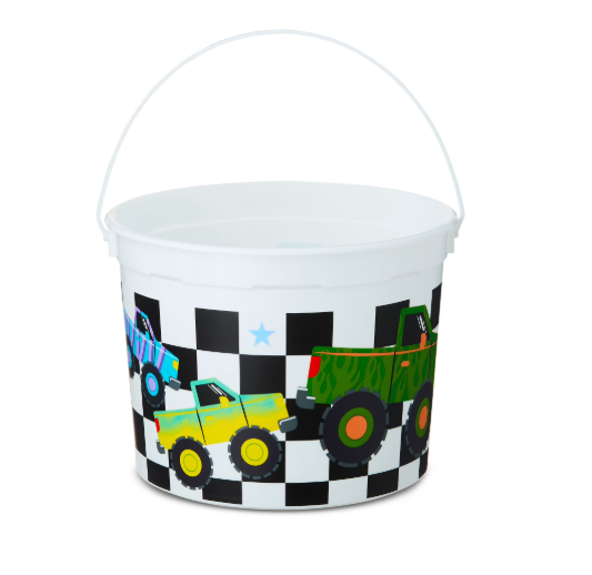 Checkered Monster Truck Plastic Bucket, Multicolor- Kids Play/ Ester Bucket