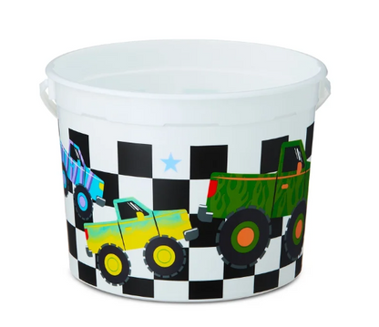 Checkered Monster Truck Plastic Bucket, Multicolor- Kids Play/ Ester Bucket