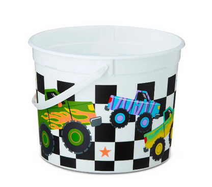 Checkered Monster Truck Plastic Bucket, Multicolor- Kids Play/ Ester Bucket