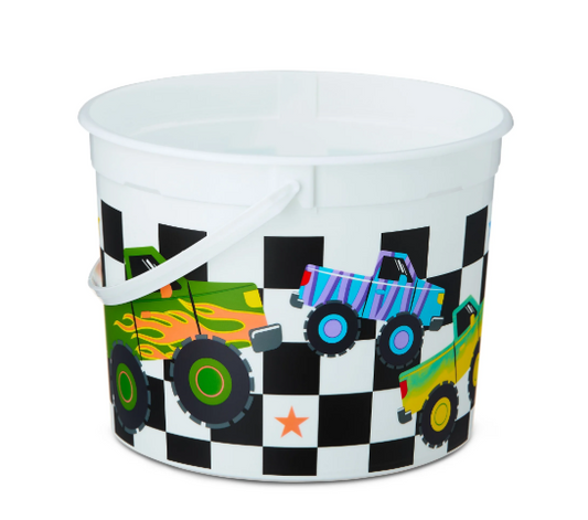 Checkered Monster Truck Plastic Bucket, Multicolor- Kids Play/ Ester Bucket