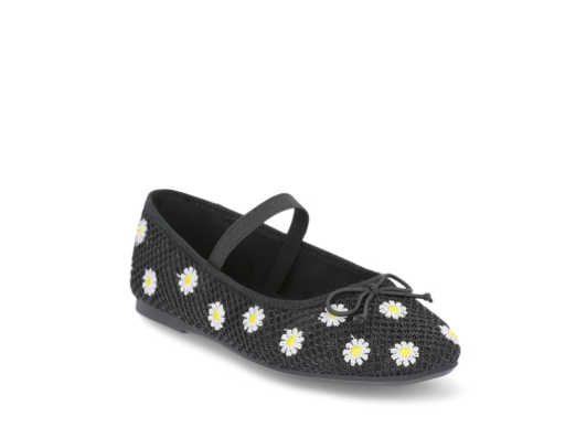 GIRLS SHOES FLATS BLACK Size- 6, Fashion Mesh Floral Ballet Dress Shoes