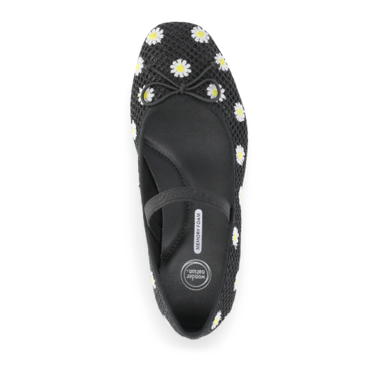 GIRLS SHOES FLATS BLACK Size- 6, Fashion Mesh Floral Ballet Dress Shoes