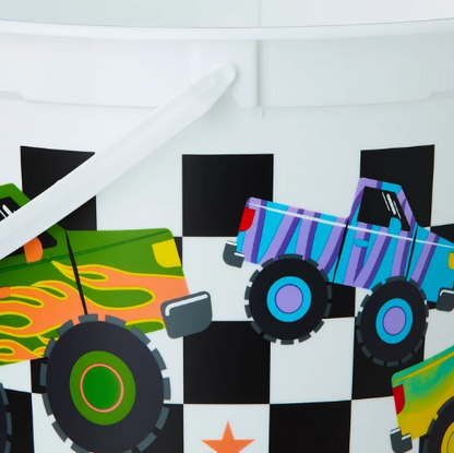 Checkered Monster Truck Plastic Bucket, Multicolor- Kids Play/ Ester Bucket