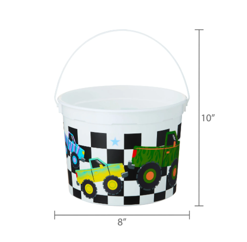Checkered Monster Truck Plastic Bucket, Multicolor- Kids Play/ Ester Bucket