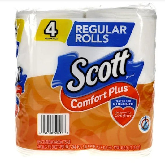 Scott Comfort Plus 1-Ply Bathroom Tissue, 4-ct. Packs