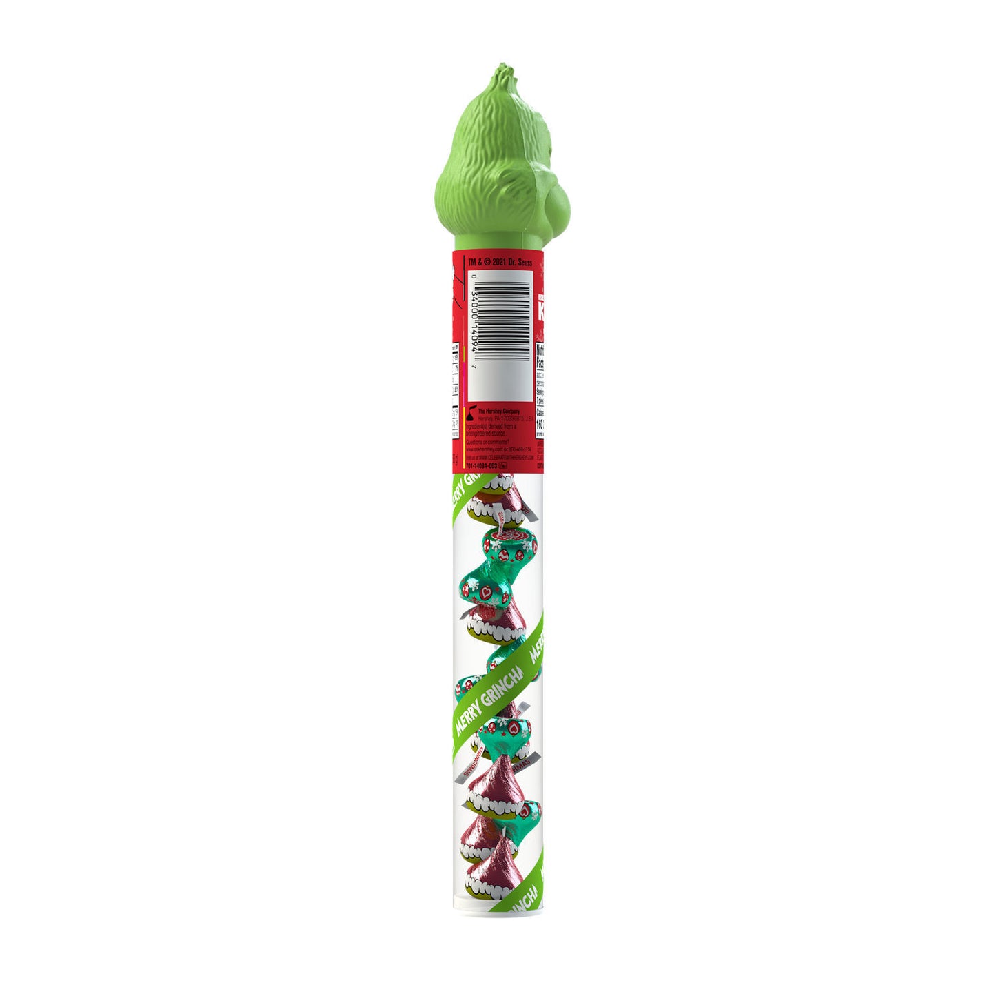 HERSHEY'S, KISSES Grinch Milk Chocolate Christmas Candy, 2.4 oz, Filled Cane