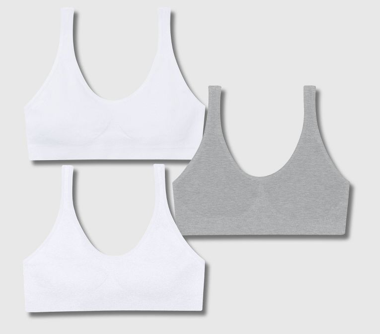 Girls' 2 + 1 Bonus Pack Seamless Bra - Gray/White